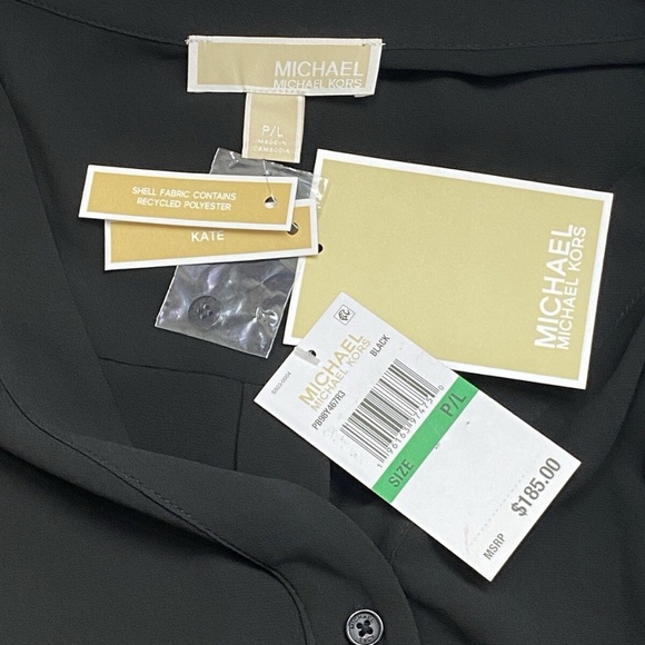 Michael Kors Dress Kate Midi Button Down Long Sleeve Petite Large Black Belted - Picture 5 of 11